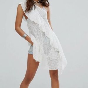 Free People White Ivory Lace Asymmetrical Tunic